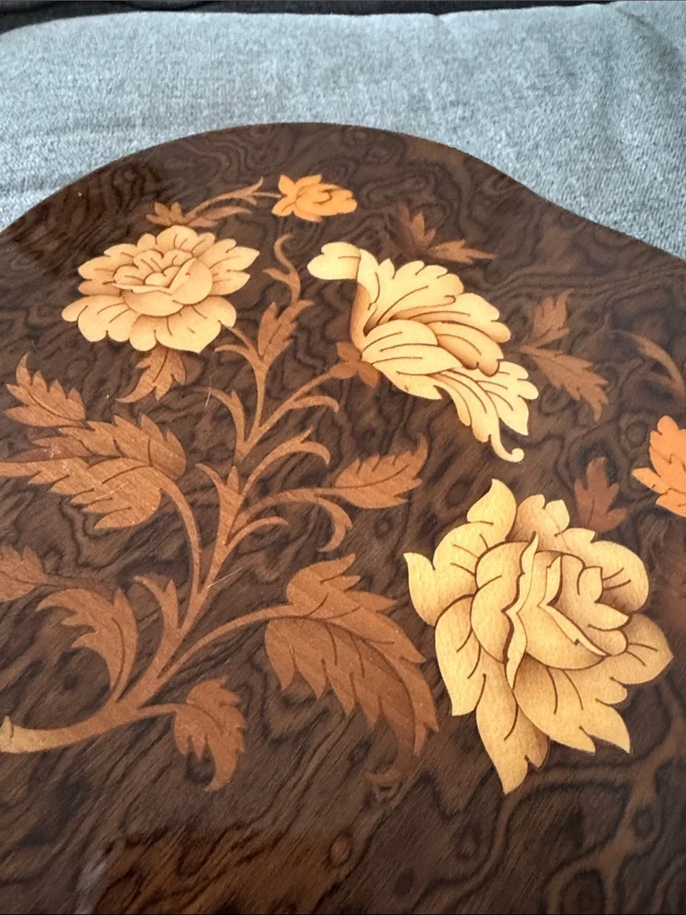 VTG Italian Sorrento marquetry floral inlaid heart shaped jewelry music box